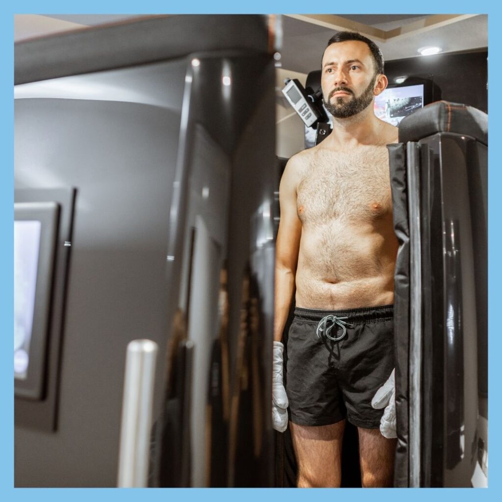 man in cryotherapy chamber